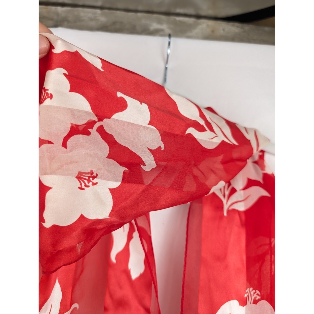 Vintage Y2K Floral Fairy Silk Scarf 11 x 51 White Red Coquette Romantic Dainty - Picture 6 of 9